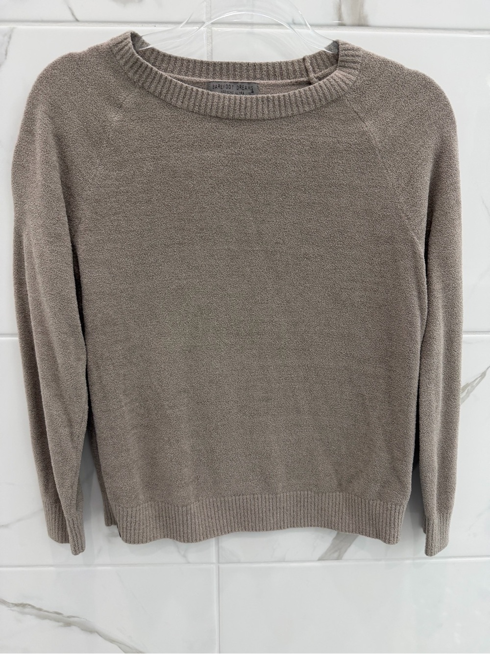 Barefoot Dreams velour Women's Taupe Crewneck Sweater